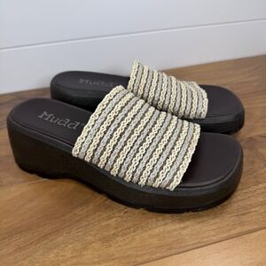 Vtg 90s Y2K Mudd Platform Slides *Wear* Chunky Sandals Sz 10 Braided Retro